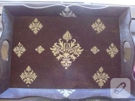 Gold Trasfer ile Ahşap Tepsi