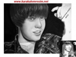 Justin Bieber karakalem portre çalışması
