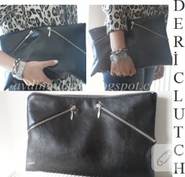 Fermuar detaylı deri clutch