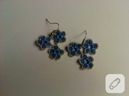 Mavi minik çiçekli küpe yaptım