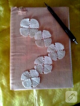 Kumaş ve eski dantelle defter kaplama