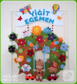 Salıncaklı yoyolu keçe bebek kapı süsü
