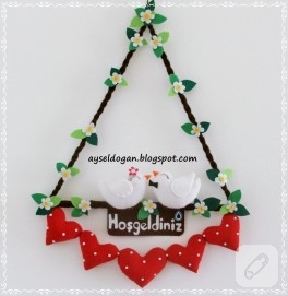 Hoşgeldiniz, kuşlu keçe kapı süsü