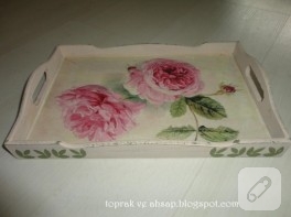 Eskitmeli, dekupajlı ahşap tepsi