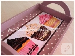 Cupcake desenli ahşap boyama tepsi