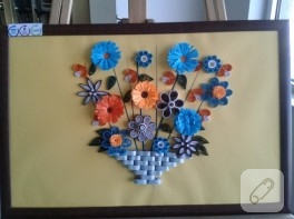 Quilling çiçek sepeti tablo