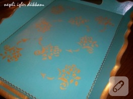 Stencil ile ahşap tepsi boyama