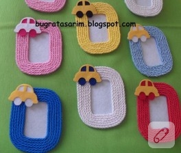 İp ve keçe ile çerçeve magnet (bebek şekeri)