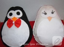 Keçeden gelin-damat penguen yastıklar