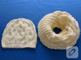 Yaprak motifli örgü bere ve boyunluk
