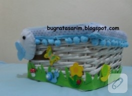 Kuşlu bebek şekeri sepeti (sepet süsleme)