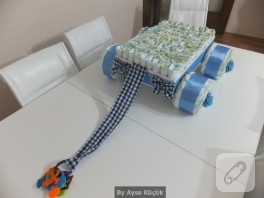 Bebek Hediyelikleri mavi arabalı bez pasta