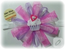Organze kurdele ve keçe cupcake saç bandı