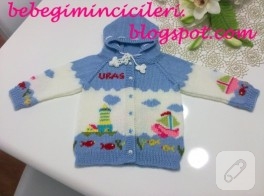 Deniz temalı bebek hırkası