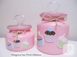 Kavanoz yenileme – pembe cupcake’li kavanozlar
