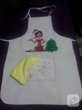 Kumaş boyama Noel mutfak önlüğü