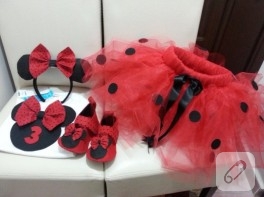 Kırmızı Mickey Mouse tütü etek takımı