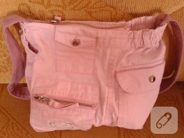 Pembe fermuarlı pantolondan çanta yapımı