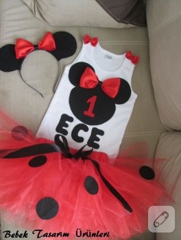 Kırmızı Mickey Mouse tütü takım