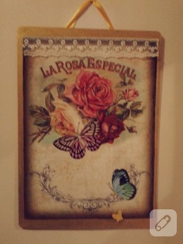 Gül desenli vintage ahşap tablo