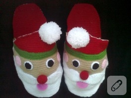 Tığ işi Noel Baba terlik yapımı