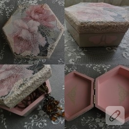 Çatlatma ve dantel süslemeli ahşap kutu