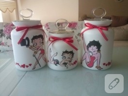Betty Boop dekupajlı kavanoz takımı