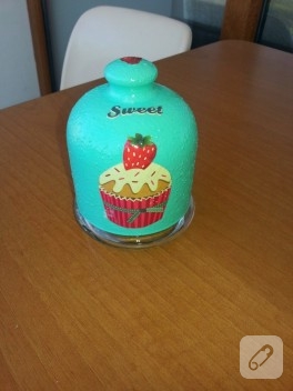 Cupcake’li turkuvaz cam şekerlik