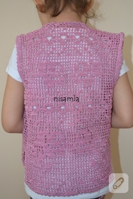 Simli pembe ipten örgü yelek