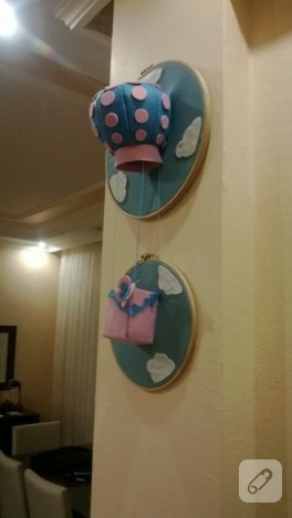 Uçan balonlu keçe kasnak pano