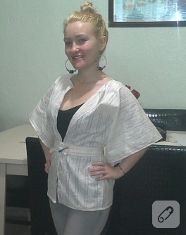Kemerli kimono bluz