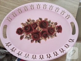 Dekupajlı pembe tepsi