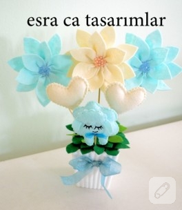 Saksıda kuzu ve çiçekler (bebek şekeri)