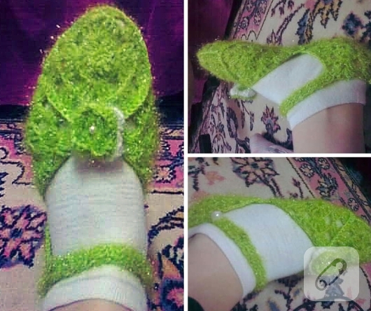 örgü babet patik modeli yesil-babet-orgu-patik